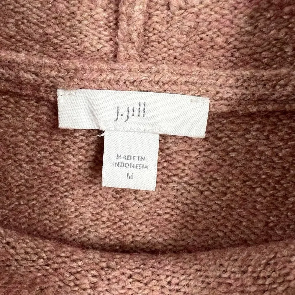 J. Jill Draped Funnel Neck Sweater Dusty Rose Pink Cotton Wool Blend Size Medium